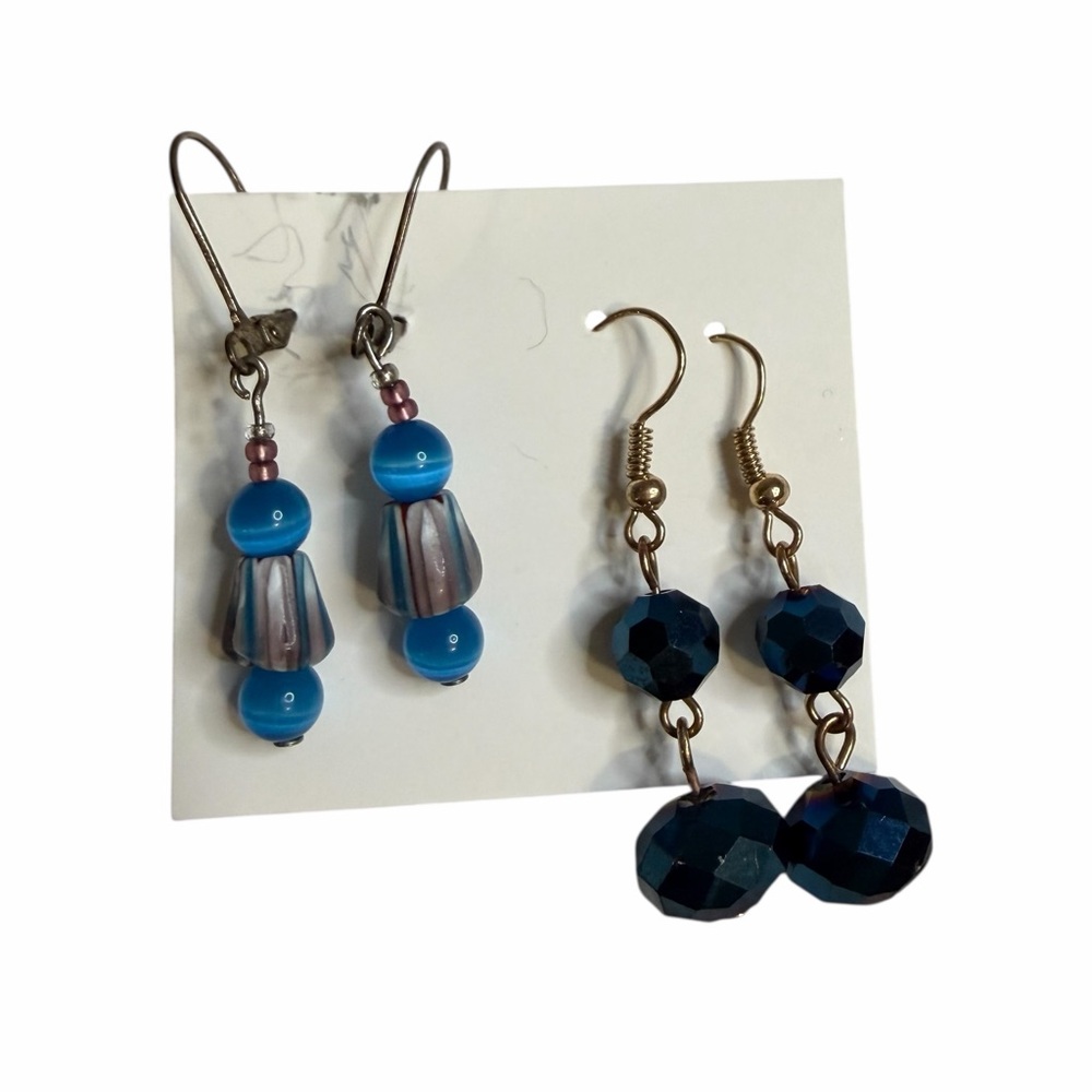 Set of 2 Elegant Blue Dangle Earrings